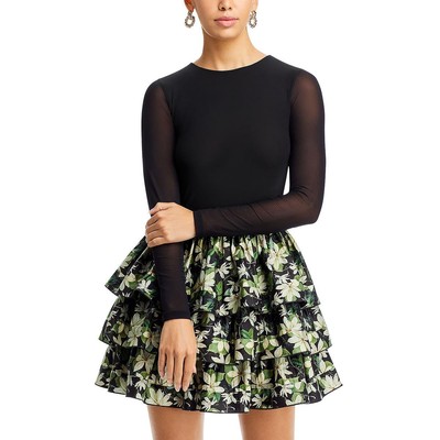 Alice and Olivia Womens Chara Sheer Ruffled Mixed Media Mini Dress BHFO 6641