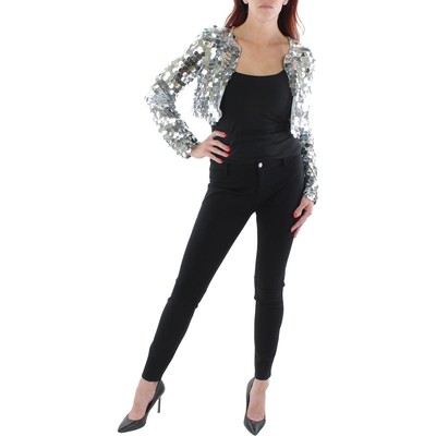 Укороченный жакет-болеро с открытой передней частью и серебристыми пайетками Kensie Womens BHFO 7871