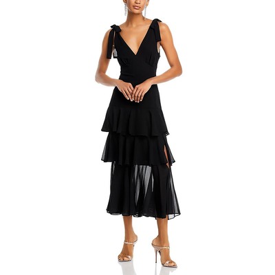 WAYF Womens Black Tiered Midi Tie-Shoulder Fit & Flare Dress S BHFO 7872