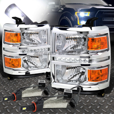 ХРОМИРОВАННАЯ ФАРА DRL + ЯНТАРНЫЙ УГОЛОК + БЕЛАЯ СВЕТОДИОДНАЯ СИСТЕМА 6000K ДЛЯ 14-15 SILVERADO