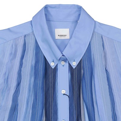 Pre-owned Burberry Ladies Vivid Cobalt Silk Pleated Shirt In Blue