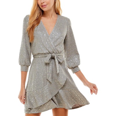 Женское серое металлическое мини-платье City Studio Mini Fit & Flare для юниорок 0 BHFO 8374