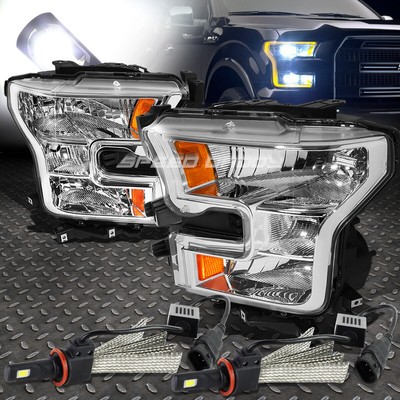 ХРОМИРОВАННАЯ ФАРА С ЯНТАРНЫМ ОТРАЖАТЕЛЕМ + ЛАМПА НАКАЛИВАНИЯ + БЕЛАЯ СВЕТОДИОДНАЯ СИСТЕМА 6000K ДЛЯ 15-17 F150