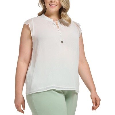 Calvin Klein Womens Ivory Layered  Pullover Top Plus 1X BHFO 2367