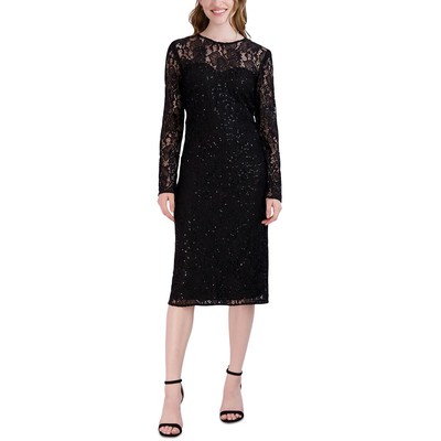 Женское черное кружевное вечернее платье-футляр миди Donna Ricco 6 BHFO 2549