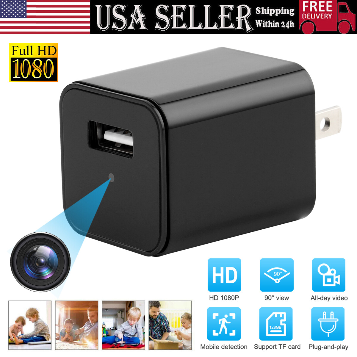 Mini Camera Phone Charger Adapter Audio Video Motion Detecti
