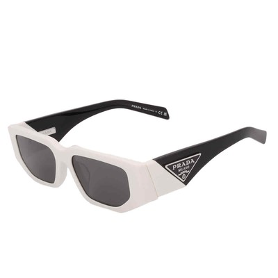Pre-owned Prada Pr 09zsf 1425s0 55 Men's Rectangular Sunglasses - White/gray