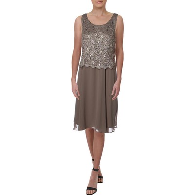 

Женское бежевое кружевное коктейльное платье без рукавов R-M Richards Petites  BHFO 9492, Champagne