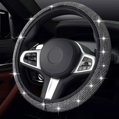 Bling Car Accessories For Girl Women 38cm Steering Wheel Cover Set White  Diamond