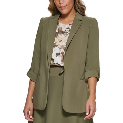 Calvin Klein Womens Green Logo Open Front Blazer Jacket Petites 4P BHFO 1267