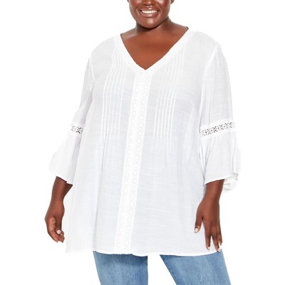 Женская белая блузка-туника с застежкой-молнией и кружевной отделкой Avenue Womens Plus 22/24 BHFO 0048