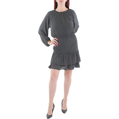 Женское черное платье-сорочка до колена с пышными рукавами и принтом цвета морской волны Aqua S BHFO 3443