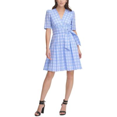 

Женское мини-платье из крепа DKNY с пышными рукавами и воротником-стойкой BHFO 5252, Blue/cream