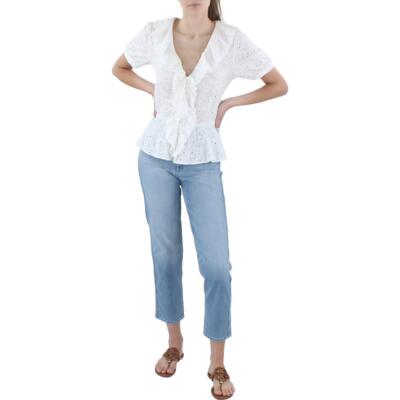 

Женская блуза на пуговицах Polo Ralph Lauren с оборками и люверсами BHFO 2756, Белый
