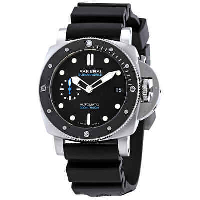 Pre-owned Panerai Submersible Black Dial Black Rubber Men's Watch Pam00683