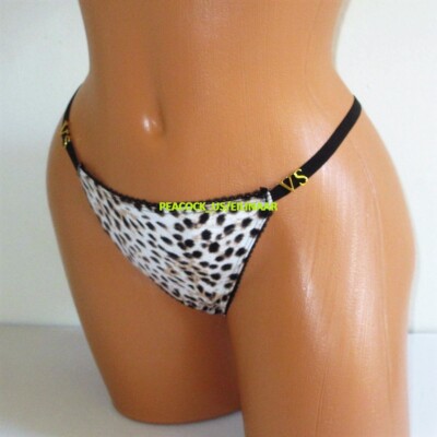 VICTORIA SECRET Cotton V-String Thong Panty w/Charm S M L XL White Black Leopard