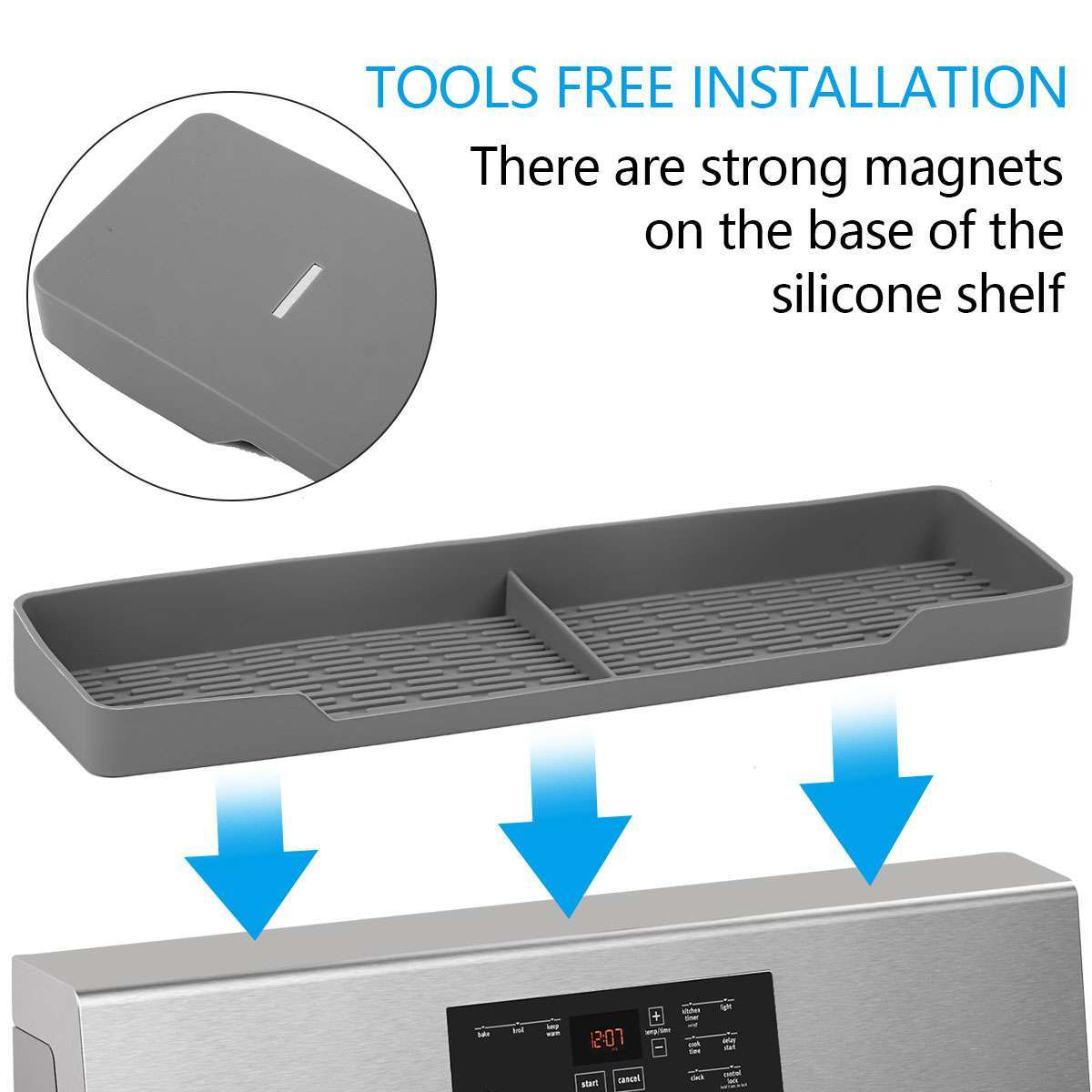 Magnetic Over The Stove Top Kitchen Shelf Non-Slip Silicone Spice Storage Rack