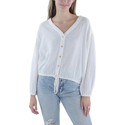 Укороченный топ Elan Womens Cora, белая футболка на пуговицах с длинными рукавами, S BHFO 1922
