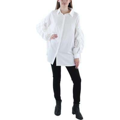 Madonna & Co. Женская белая блузка из хлопка с оборками и пуговицами O/S BHFO 5657