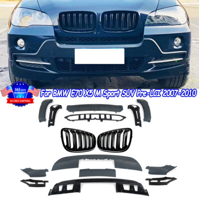 For BMW E70 X5 M Sport SUV Pre-LCI 2007-2010 Front & Rear Bumper Lip Kits+Grills
