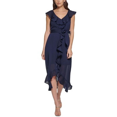 

Женское темно-синее шифоновое свадебное платье миди DKNY  BHFO 4828, Navy
