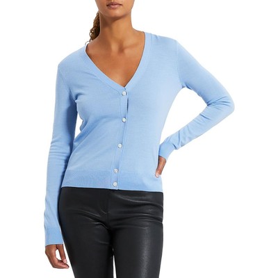 

Theory Женский синий многослойный кардиган из шерсти мериноса с v-образным вырезом, свитер, топ  BHFO 0054, Powder blue