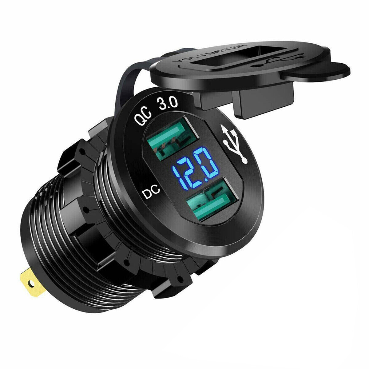 Dual QC3.0 USB Fast Charger Socket Power Outlet Adapter for Car Motorcycle Boat