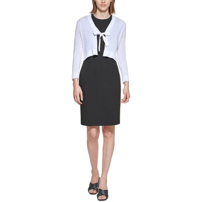 Женский свитер Calvin Klein с белым галстуком и открытой горловиной спереди и многослойными плечами S BHFO 5648