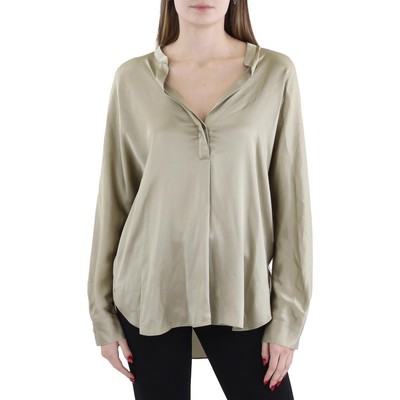 Женская шелковая блузка с длинным рукавом Vince Henley Top BHFO 3354