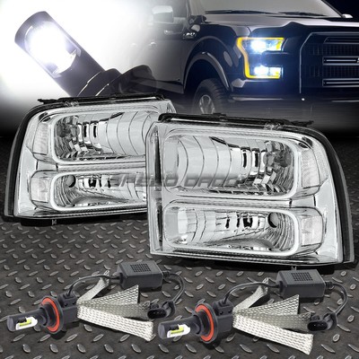 ХРОМИРОВАННЫЙ КОРПУС ФАРЫ + ПРОЗРАЧНЫЙ УГОЛ + СИСТЕМА БЕЛЫХ СВЕТОДИОДОВ 6000K ДЛЯ 05-07 SUPERDUTY