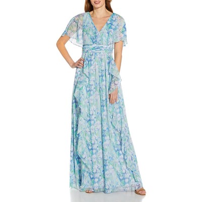 

Женское синее шифоновое длинное вечернее платье Adrianna Papell  BHFO 9684, Blue multi