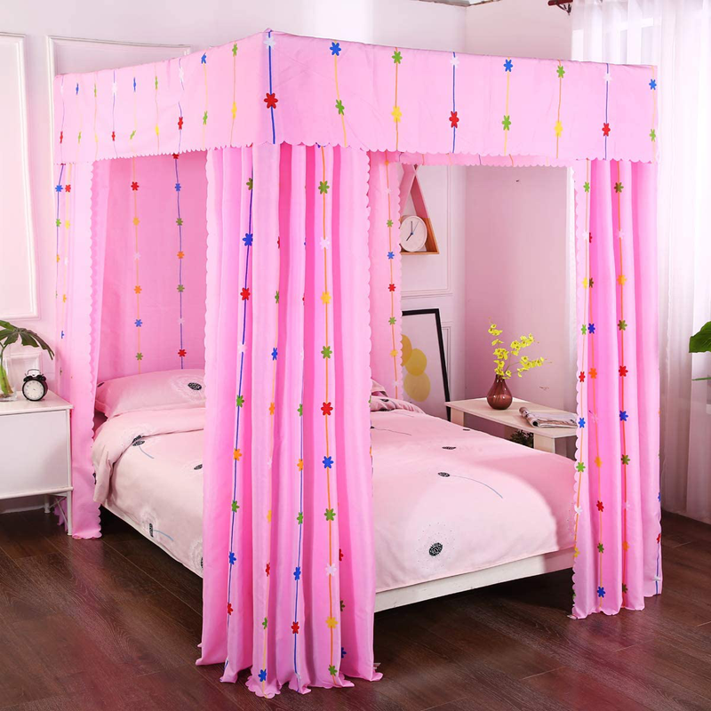 Canopy Bed Curtains for Girls Twin Size Cloud Sky Rainbow Pattern Sheer