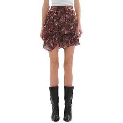 IRO Womens Zully Red Silk Mini Ruched Asymmetrical Skirt 34 BHFO 8100