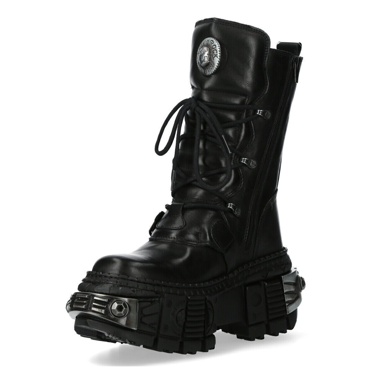Pre-owned New Rock Rock Boots Wall1473-s11 Unisex Metallic Black Leather Platform Gothic Boots