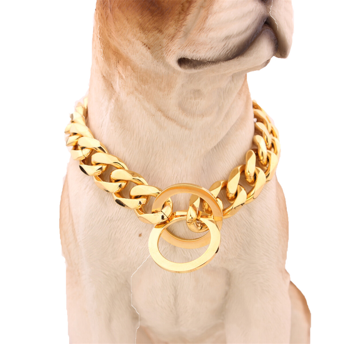 13mm Gold Tone Curb Cuban Link Dog Chain Pet Collar Stainless Steel 14''-26''