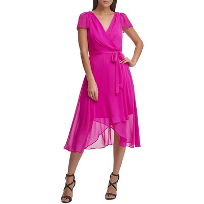 

Женское шифоновое коктейльное платье с запахом DKNY Petites BHFO 1781, Raspberry