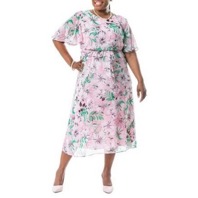 Женское шифоновое миди-платье Julia Pink с цветочным принтом Kasper Womens XXL BHFO 6981