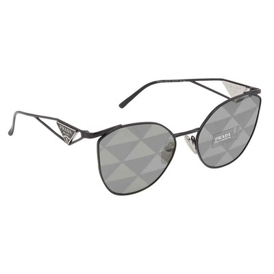 Pre-owned Prada Grey Pattern Silver Irregular Ladies Sunglasses Pr 50zs 1ab03t 59 In Gray