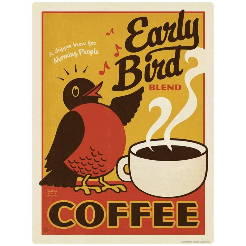 Early Bird Coffee Decal Peel and Stick Decor