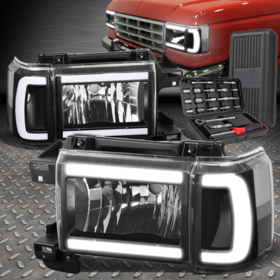 ДЛЯ 87-91 FORD F150-350 BRONCO LED DRL ЧЕРНАЯ ПРОЗРАЧНАЯ ФАРА ГОЛОВНОГО ФОНАРЯ + НАБОР ИНСТРУМЕНТОВ
