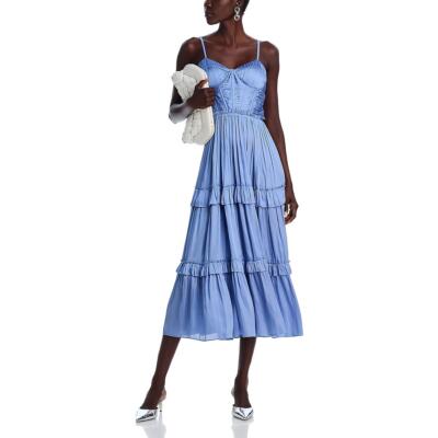 Aqua Womens Blue Below Knee Bustier Tiered Midi Dress M BHFO 6822