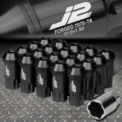 J2 ENGINEERING 7075 АЛЮМИНИЕВЫЙ M12X1,5 20 ШТ. 50 ММ НАБОР ГАЙОК С ОТКРЫТЫМИ КОНЦАМИ + КЛЮЧ, ЧЕРНЫЙ