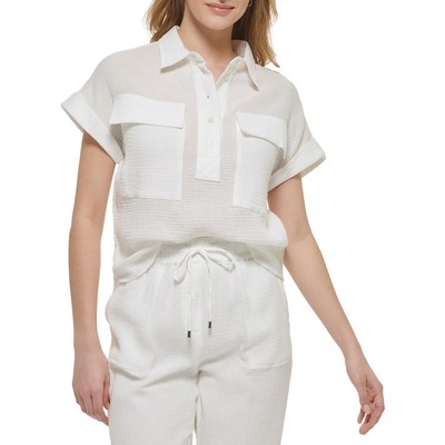 Женская рабочая блузка Calvin Klein с белой манжетой и воротником-стойкой XS BHFO 8449