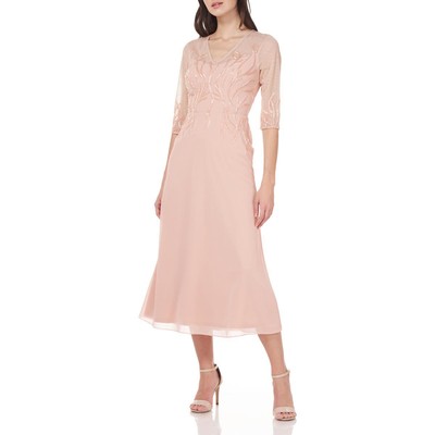 

JS Collections Женское фиолетово-розовое шифоновое вечернее платье с бисером  BHFO 3298, Champagne rose