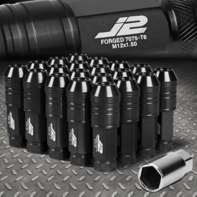J2 ENGINEERING 7075 АЛЮМИНИЙ M12X1.5 20ШТ 70 ММ ГАЙКА С ОТКРЫТЫМ НАКОНЕЧНИКОМ с АДАПТЕРОМ ЧЕРНОГО ЦВЕТА
