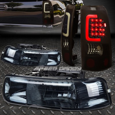 ДЫМЧАТАЯ ХРУСТАЛЬНАЯ ФАРА + ЧЕРНЫЙ ТОНИРОВАННЫЙ 3D СВЕТОДИОДНЫЙ ЗАДНИЙ ФОНАРЬ ДЛЯ 99-02 SILVERADO