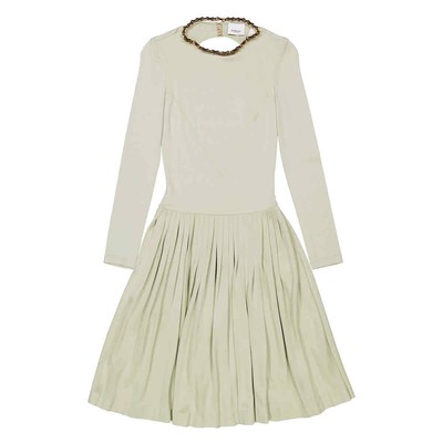 Pre-owned Burberry Open-back Stretch Silk And Crepe Pleated Chain Detail Dress, Brand Size In Check Description