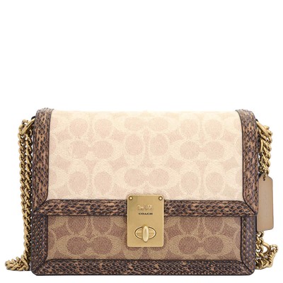 Pre-owned Coach Ladies Hutton Signature Canvas With Snakeskin Detail Shoulder Bag In Brown