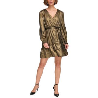 Женское платье-миди DKNY металлик для коктейлей и вечеринок BHFO 2230