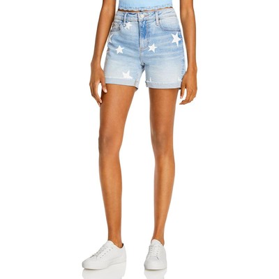 Джинсовые шорты Aqua Womens Star Denim с принтом и потертым низом из легкой стирки 26 BHFO 8240